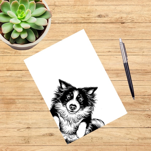 Whimsical Border Collie Blank Notecards with Peel and Stick Envelopes - Picture 4 of 11